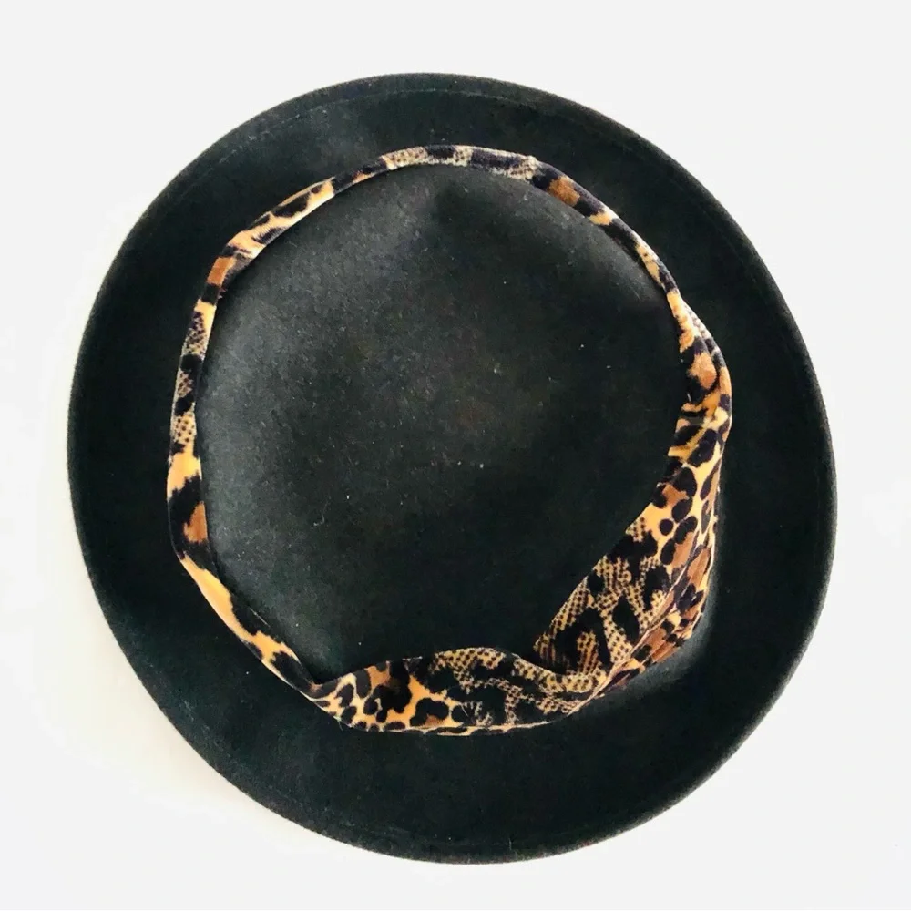 VTG Deborah NY Wool Fedora with Leopard Print Velvet Band - Picture 4 of 7
